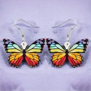 Vibrant Rainbow Butterfly Acrylic Earrings, Stainless Steel Hooks, PRIDE